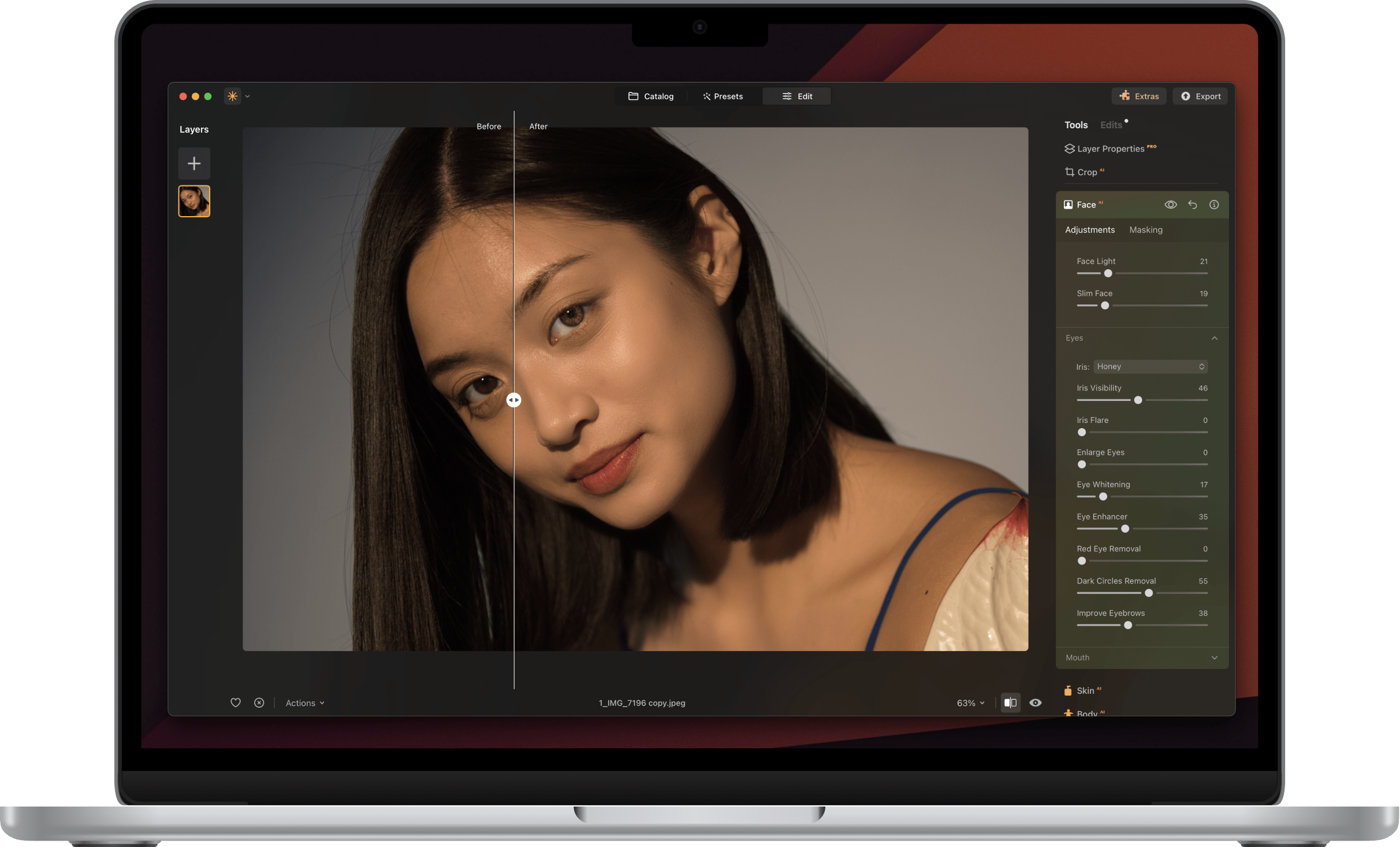 Luminar photo editor interface - Presets on MacOS
